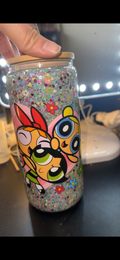 Powerpuff girls pre made glass glitter cup